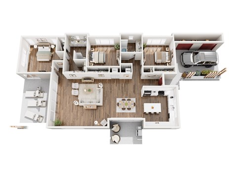 Floor plan for 3 beds, 3 baths, 2100 sqft